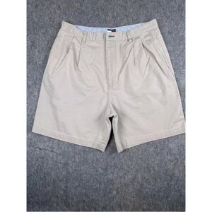 Tommy Hilfiger Chino Shorts Men's 36 Beige Cotton Pleated Classic Golf Preppy